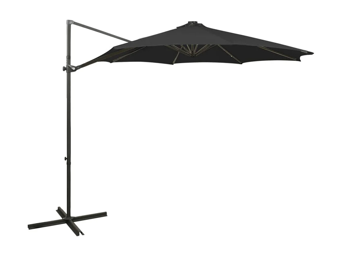 Guarda-sol móvel de jardim deslocado com poste e luzes LED 300 cm preto 02_0008525