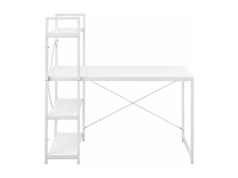 Escritorio con estantes puesto de trabajo mesa de oficina panel de fibra de madera melaminado y metal 122 x 120 x 64 cm blanco 03_0001139