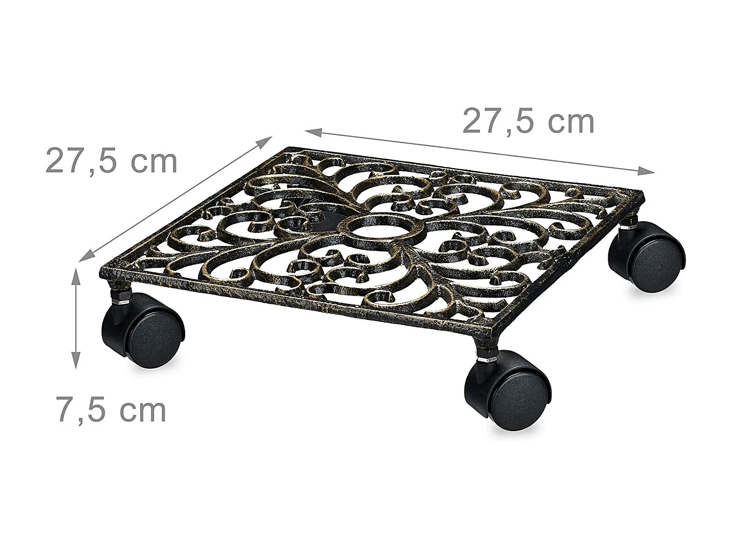 Porte-plantes à roulettes carré 27.5 x 27.5 x 7.5 cm 13_0002225_2