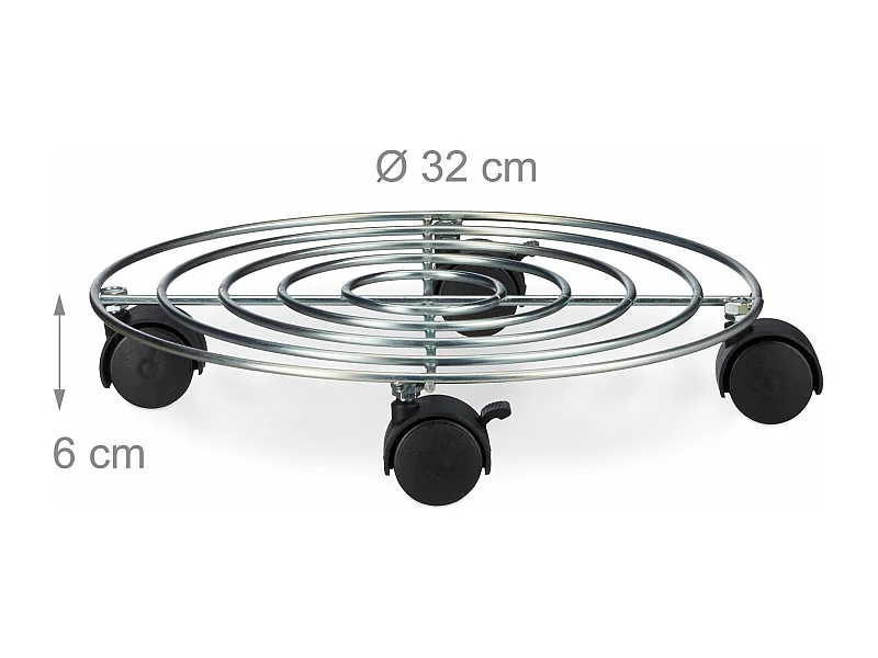 Suporte para plantas sobre rodas com freios porta-vasos redondo de metal 32 cm 13_0002153