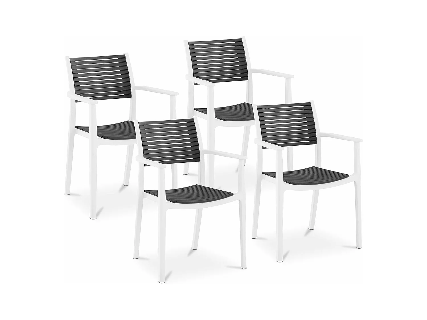 Lot de 4 chaises salon salle à manger restaurant cafés bureaux terrasses salles d'attente 150 kg max dossier avec fentes d'aération accoudoirs gris 14_0005995