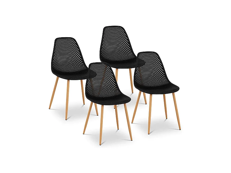 Lot de 4 chaises salon salle à manger restaurants, les cafés, les bureaux et les salles d'attente 150 kg max hauteur 46 cm plastique & acier noir 4_0006002