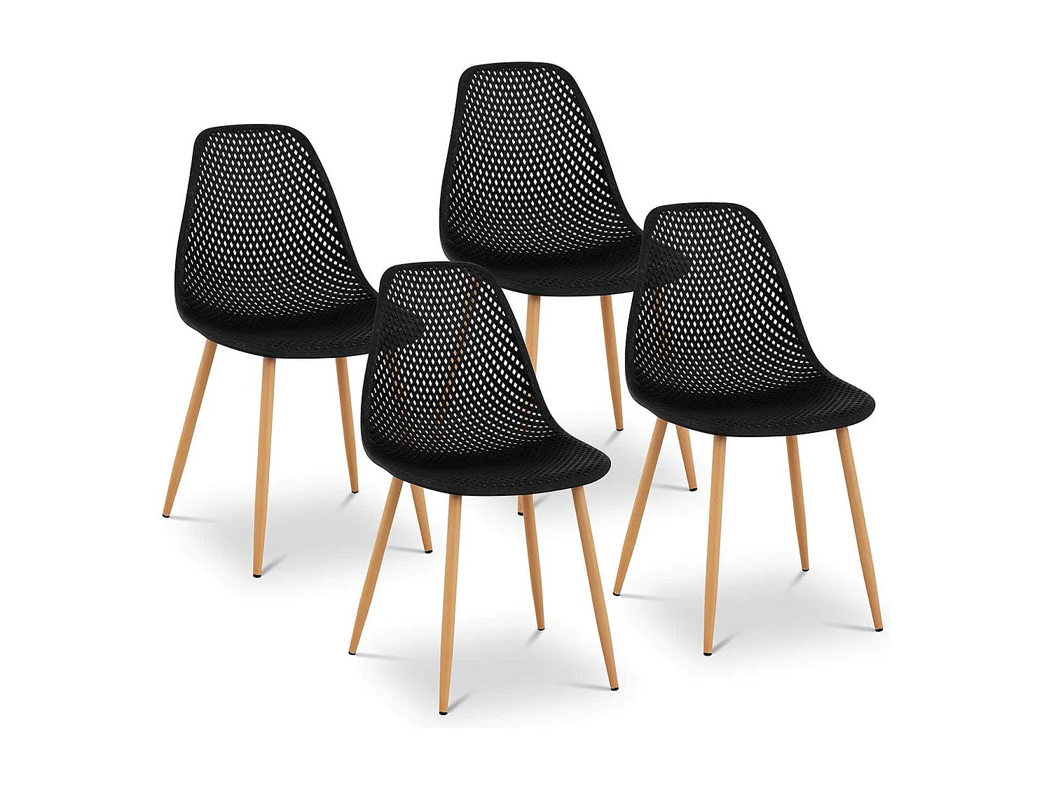 Lot de 4 chaises salon salle à manger restaurants, les cafés, les bureaux et les salles d'attente 150 kg max hauteur 46 cm plastique & acier noir 4_0006002