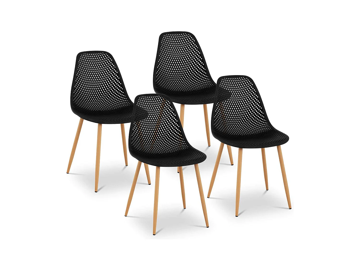Lot de 4 chaises salon salle à manger restaurants, les cafés, les bureaux et les salles d'attente 150 kg max hauteur 46 cm plastique & acier noir 4_0006002