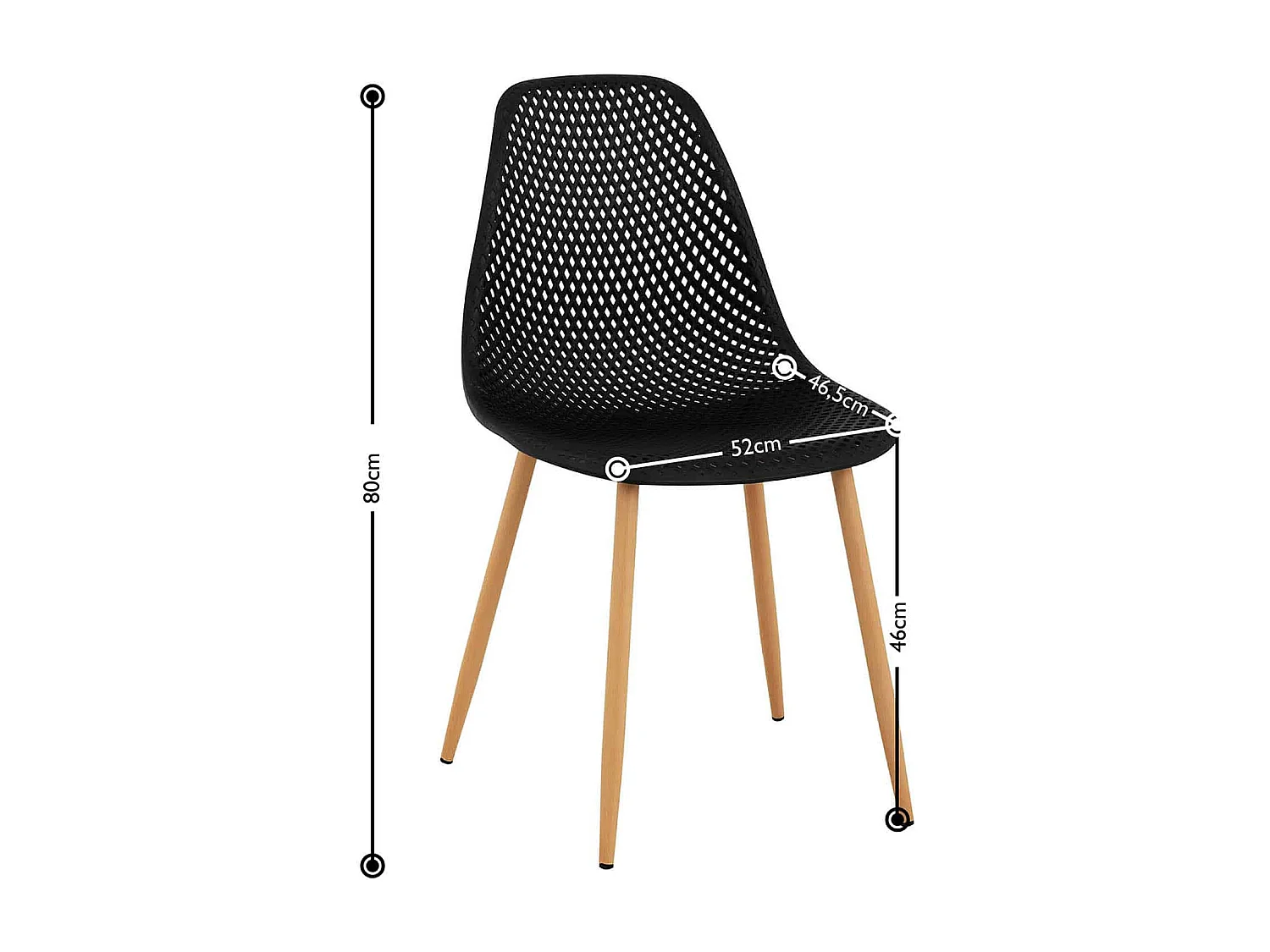 Lot de 4 chaises salon salle à manger restaurants, les cafés, les bureaux et les salles d'attente 150 kg max hauteur 46 cm plastique & acier noir 4_0006002