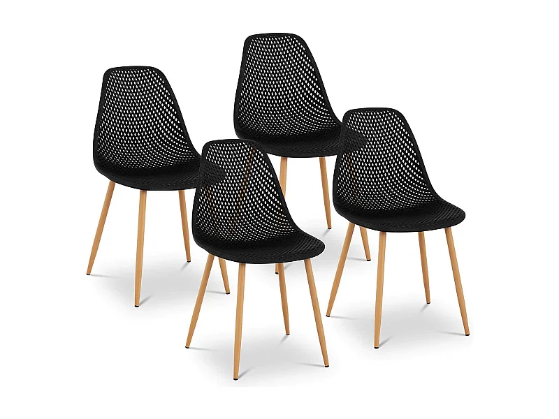 Lot de 4 chaises salon salle à manger restaurants, les cafés, les bureaux et les salles d'attente 150 kg max hauteur 46 cm plastique & acier noir 4_0006002