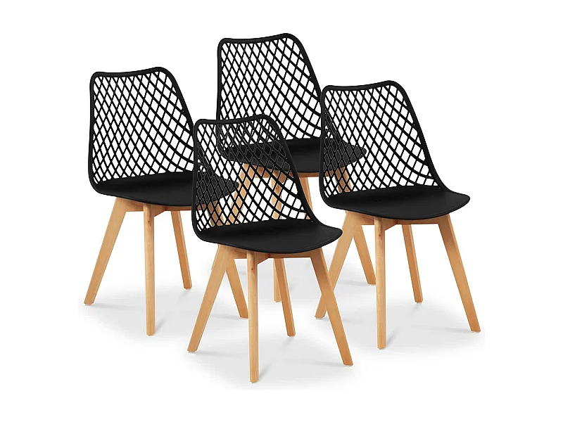 Lot de 4 chaises salon salle à manger restaurants, les cafés, les bureaux et les salles d'attente 150 kg max noir 14_0006012