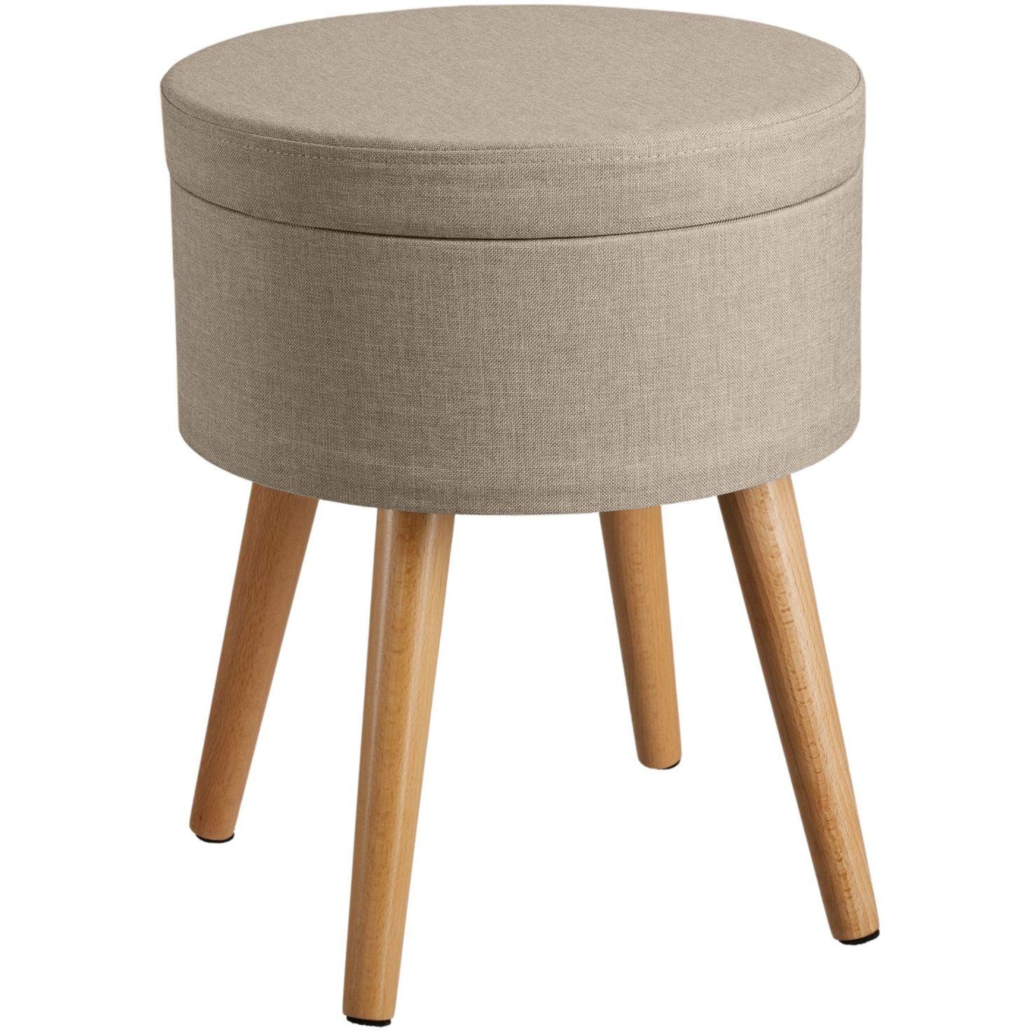 Pouf coffre de rangement rond gris - Housse De Rêve