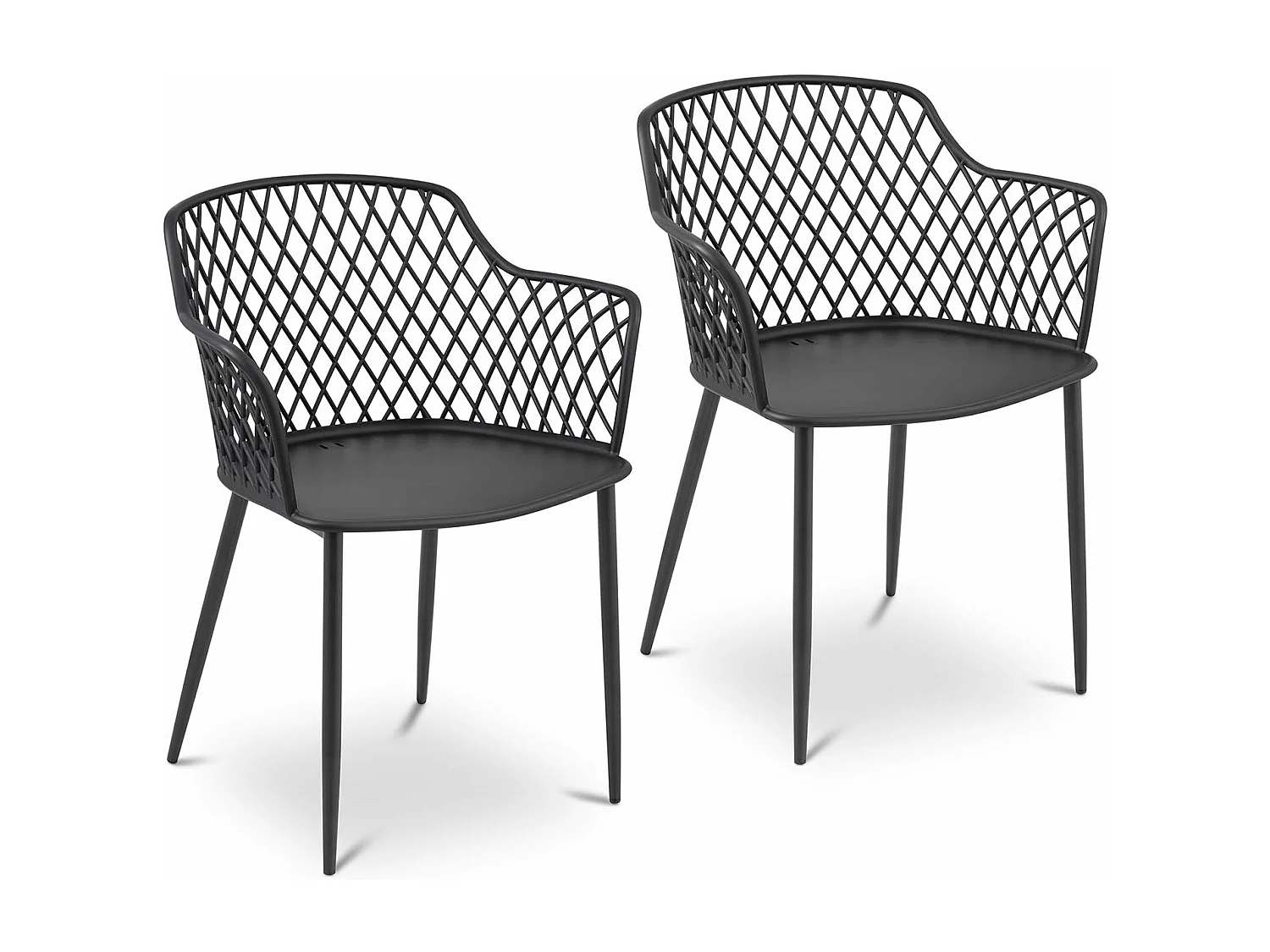 Lot de 2 chaises salon salle à manger restaurant cafés bureaux terrasses salles d'attente150 kg max dossier avec trous en losange accoudoirs noir 14_0005993