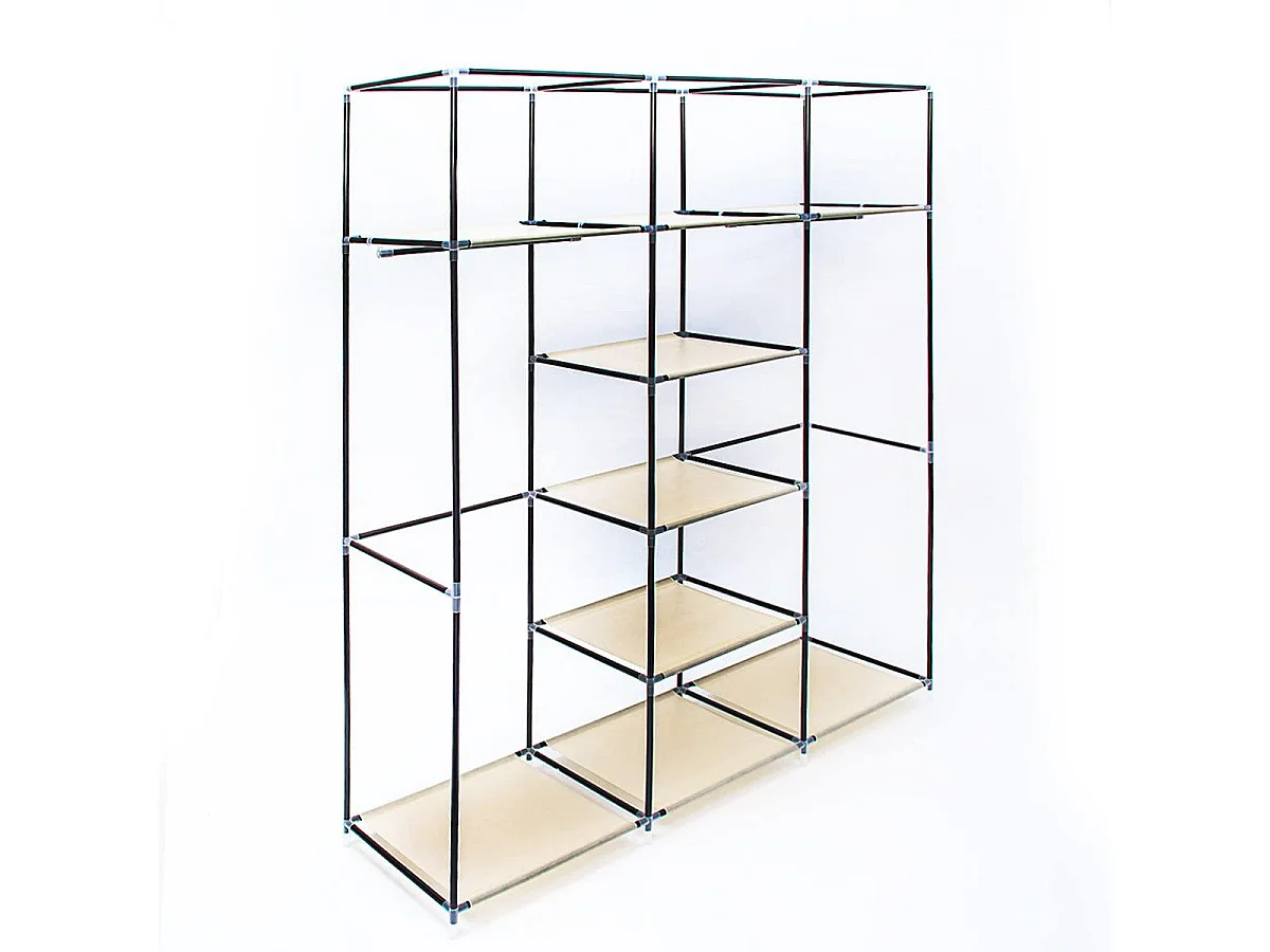 Grande étagère armoire pliante tissu beige 148 x 42.5 x 173 cm 13_0001275_2