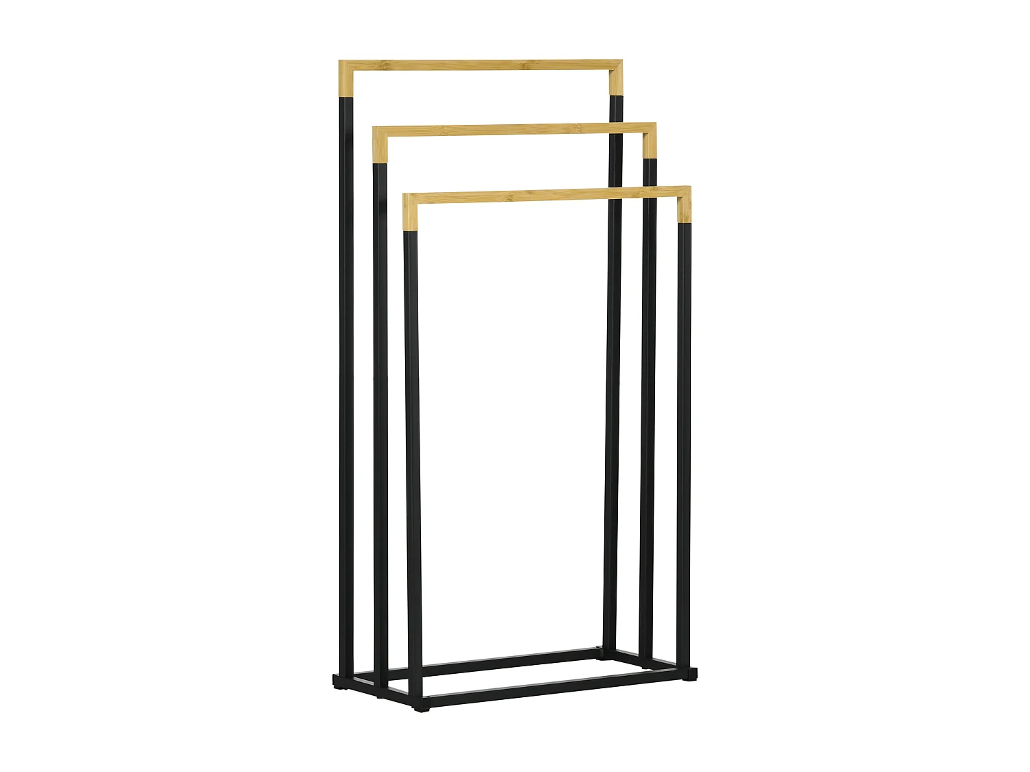 Porte-serviette autoportant 3 barres - dim. 45L x 22l x 86H cm - bois bambou acier noir