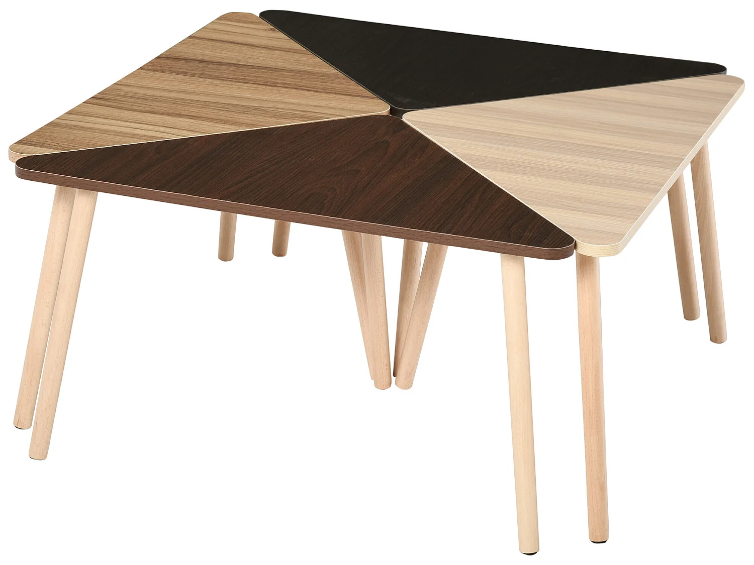 Lot de 4 Tables Basses Gigognes Table de Salon Triangle Bois 80 x 80 x 42,5 cm Multi-Couleurs