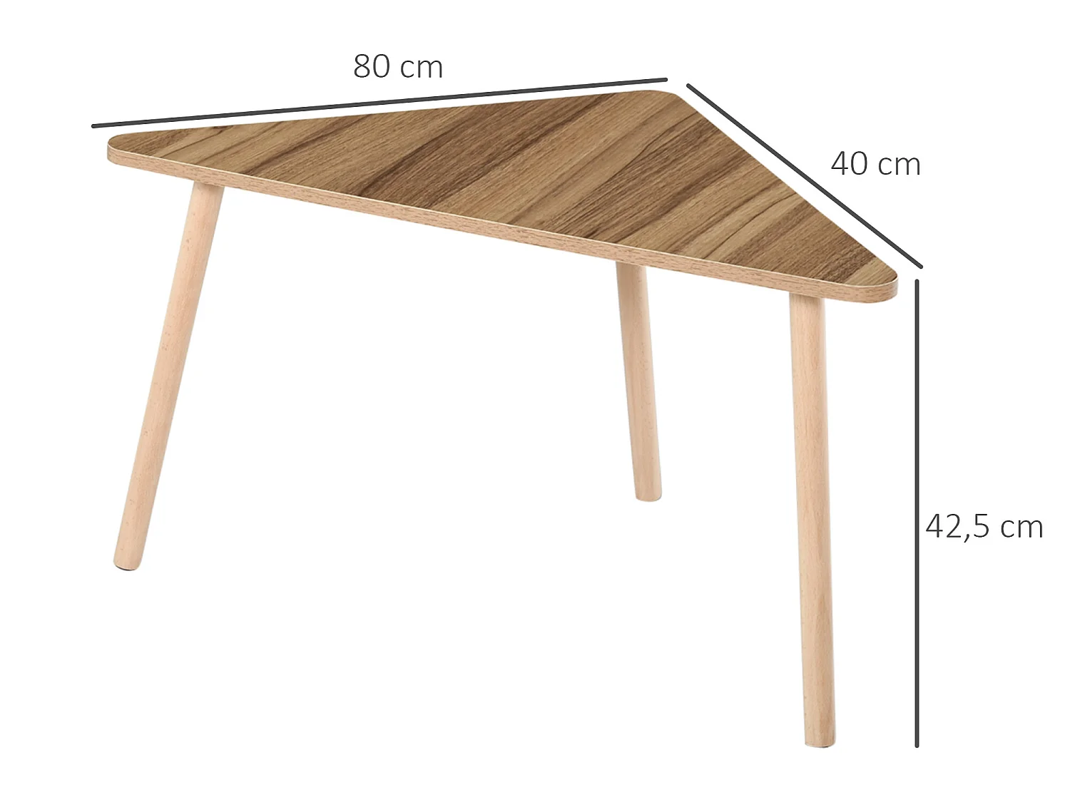Lot de 4 Tables Basses Gigognes Table de Salon Triangle Bois 80 x 80 x 42,5 cm Multi-Couleurs