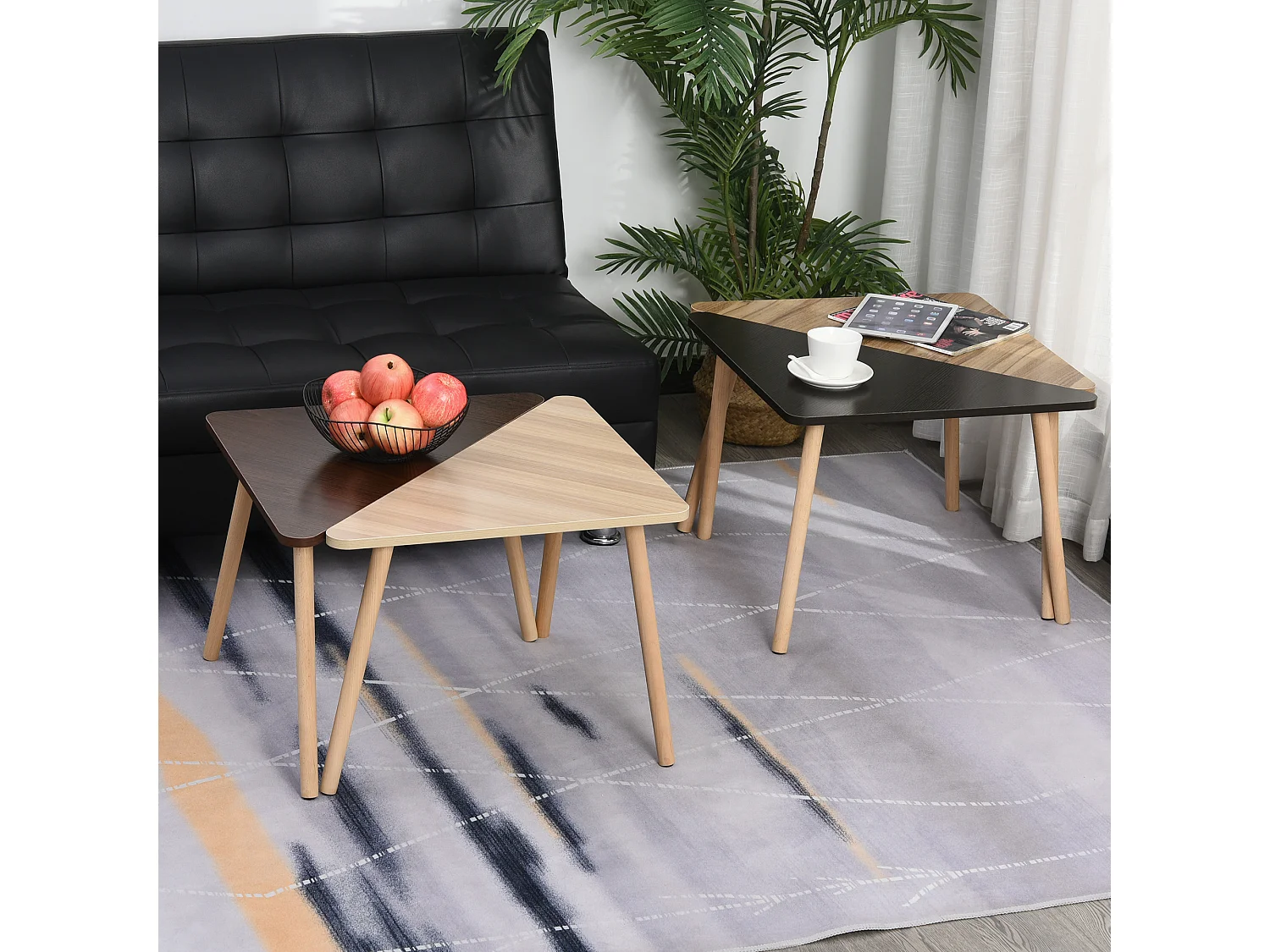 Lot de 4 Tables Basses Gigognes Table de Salon Triangle Bois 80 x 80 x 42,5 cm Multi-Couleurs