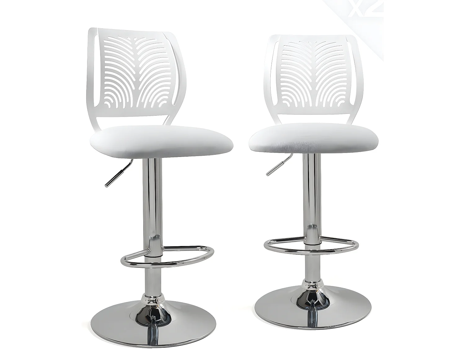 Lot 2 Chaises de Bar Coussin Simili, Pivotant Hauteur Réglable SAWA (Blanc)