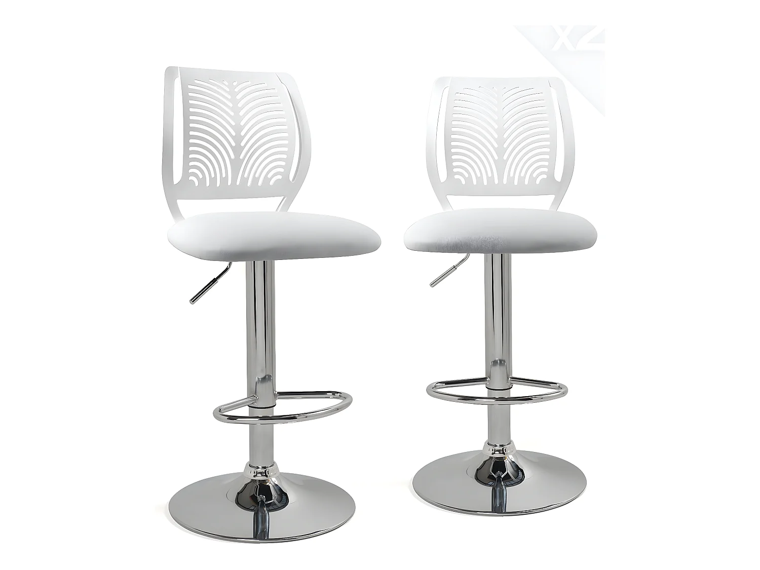 Lot 2 Chaises de Bar Coussin Simili, Pivotant Hauteur Réglable SAWA (Blanc)