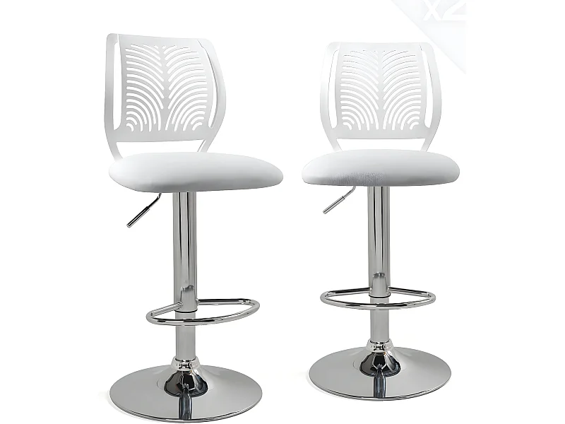 Lot 2 Chaises de Bar Coussin Simili, Pivotant Hauteur Réglable SAWA (Blanc)