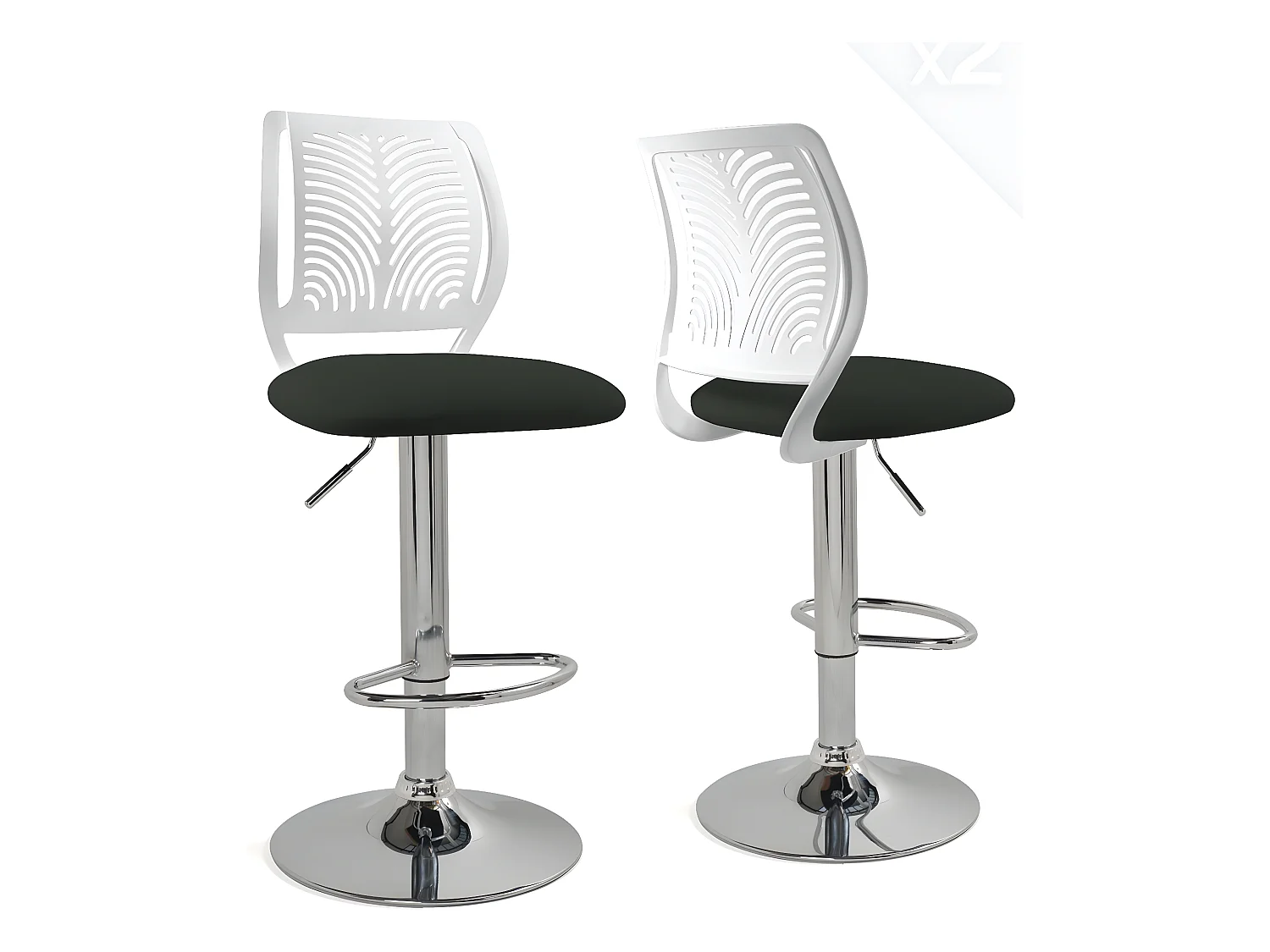 Lot 2 Chaises de Bar Coussin Simili, Pivotant Hauteur Réglable SAWA (Blanc Noir)