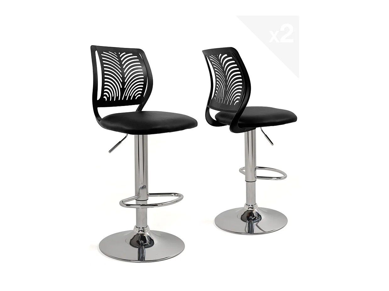 Lot 2 Chaises de Bar Coussin Simili, Pivotant Hauteur Réglable SAWA (Noir)