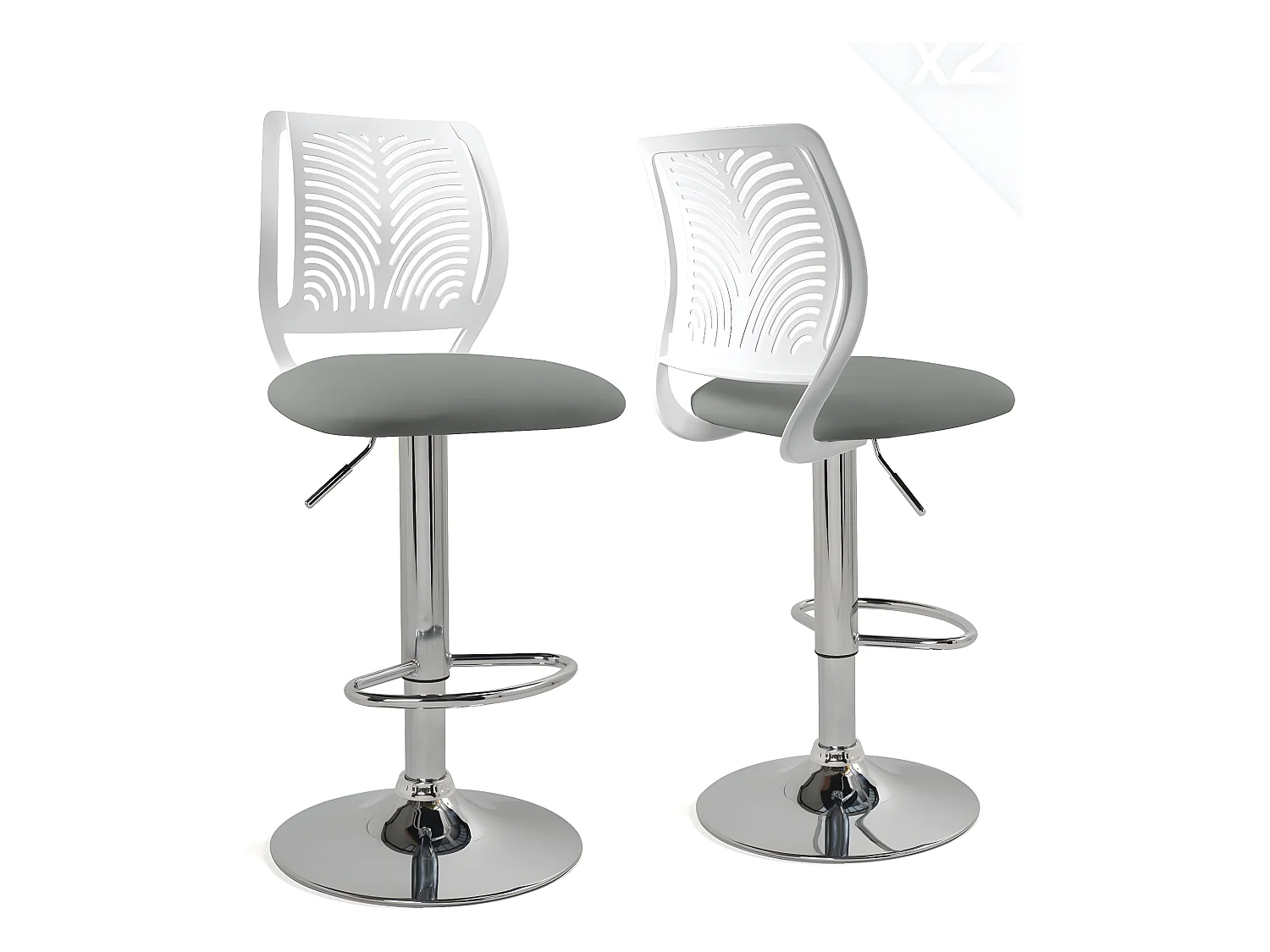 Lot 2 Chaises de Bar Coussin Simili, Pivotant Hauteur Réglable SAWA (Blanc Gris)