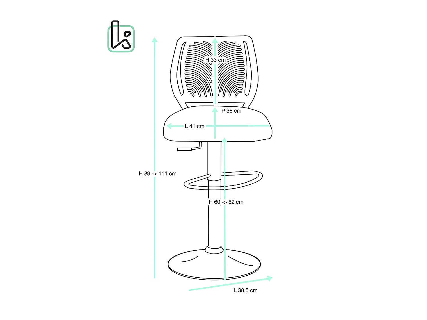 Lote de 2 Sillas de Bar con Cojín de Simil, Giratorias y Altura Ajustable SAWA (Negro Integral)