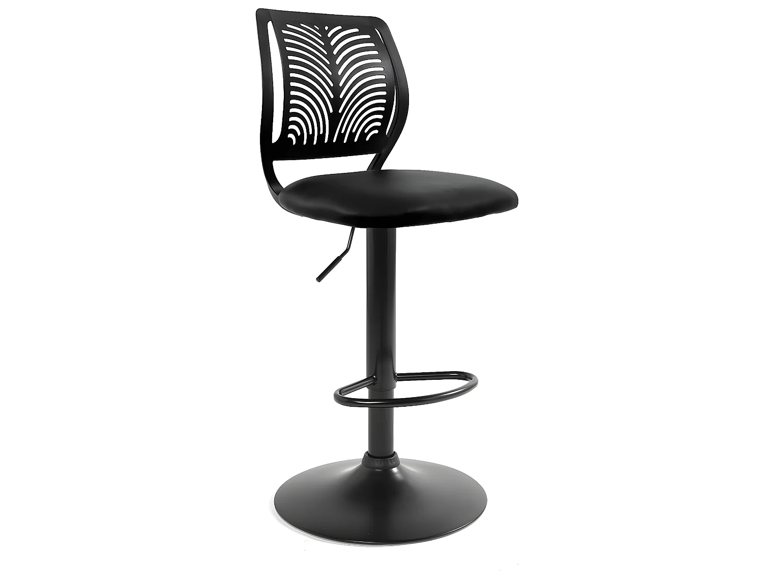 Lot 2 Chaises de Bar Coussin Simili, Pivotant Hauteur Réglable SAWA (Noir Intégral)