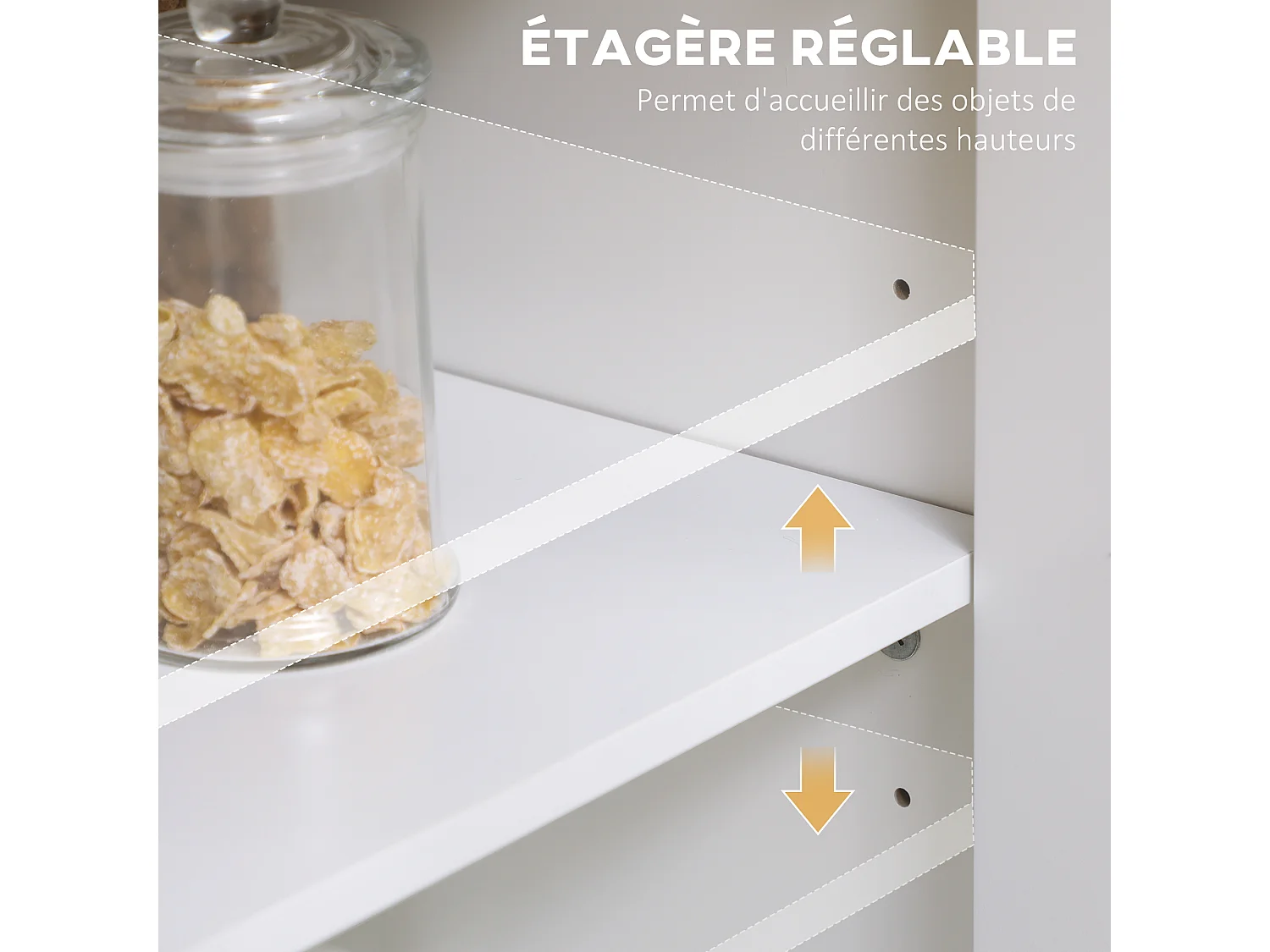 Buffet bas style classique chic - 3 portes vitrine verre, 2 étagères réglables - verre MDF panneaux blanc aspect bois clair