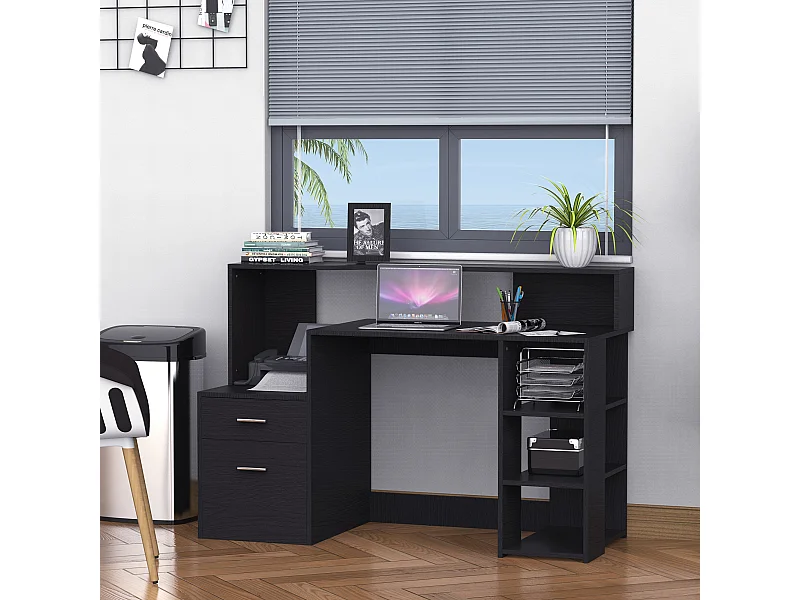 Bureau Informatique multimédia Design Multi-rangements 137 L x 55 l x 92 H cm noir