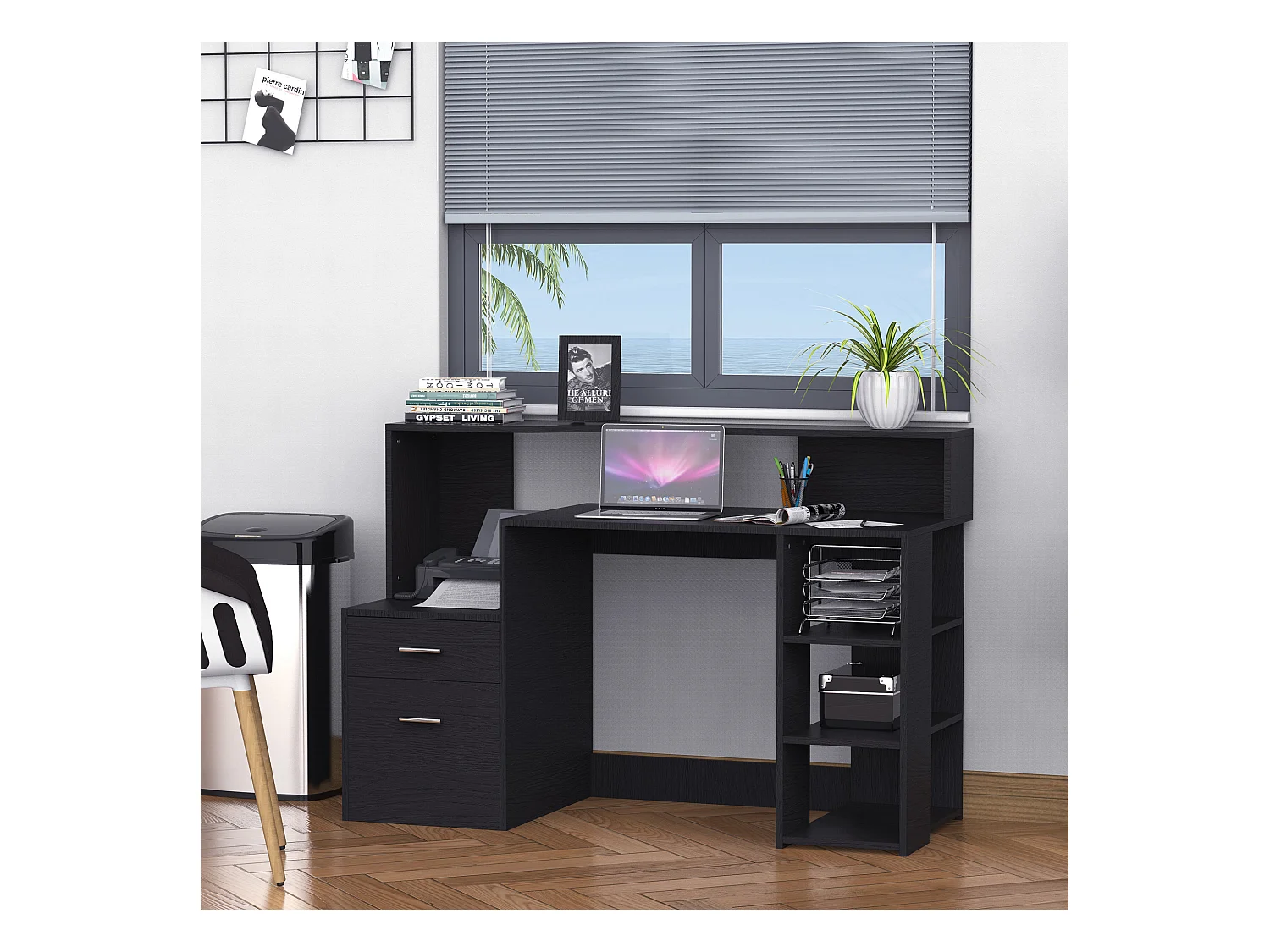 Bureau Informatique multimédia Design Multi-rangements 137 L x 55 l x 92 H cm noir