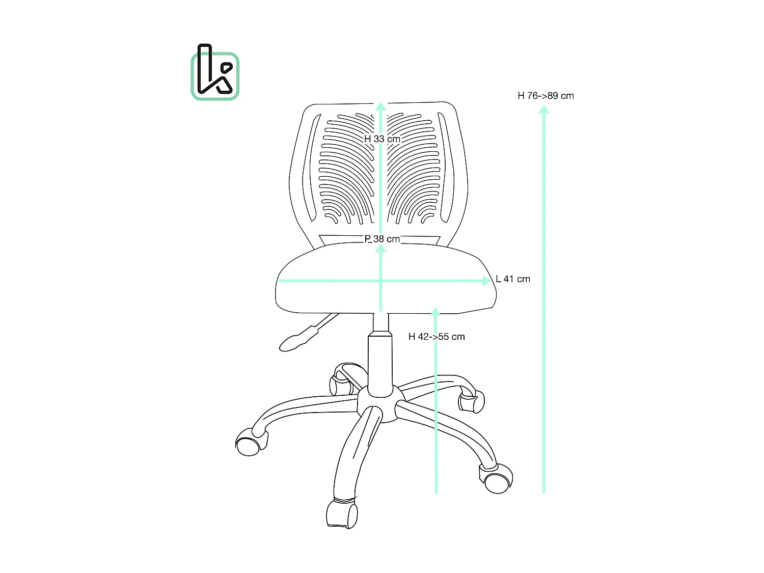 Silla de Oficina para Niños, Altura Ajustable, Giratoria SAWI (Blanco Azul)