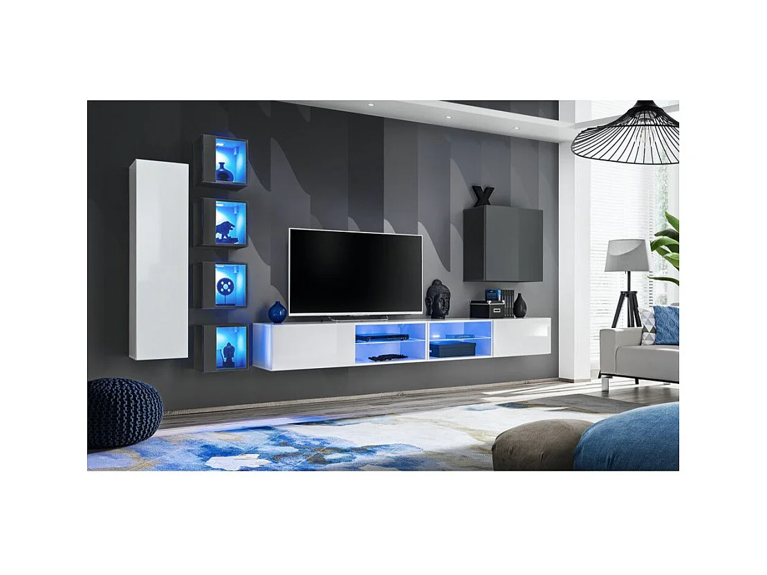 Ensemble Meuble TV "Switch XXVI" 320cm Blanc & Gris