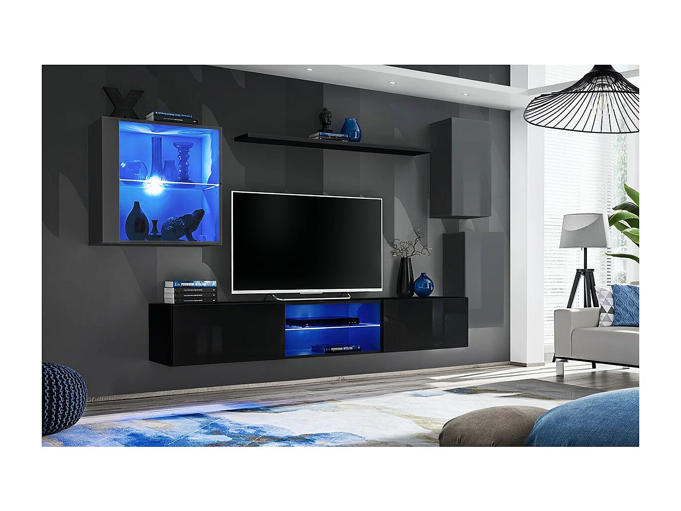 Ensemble Meuble TV "Switch XXIII" 250cm Gris & Noir