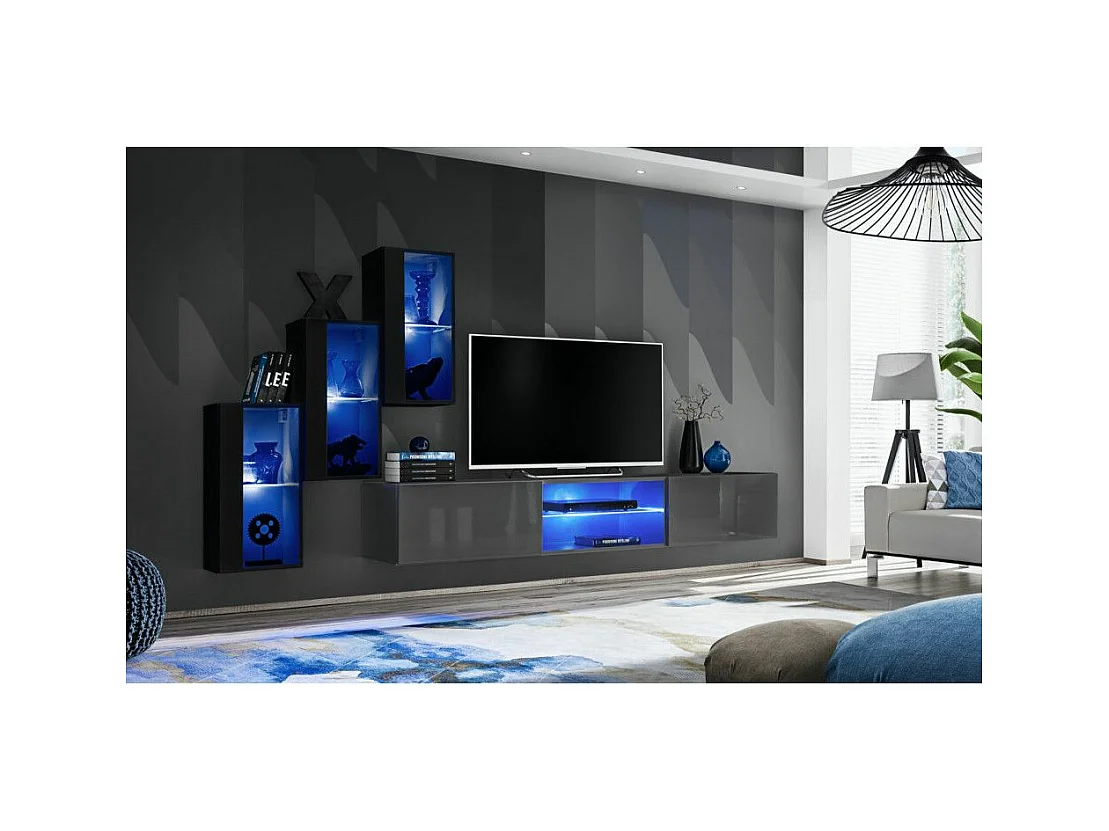 Ensemble Meuble TV "Switch XXII" 210cm Noir & Gris
