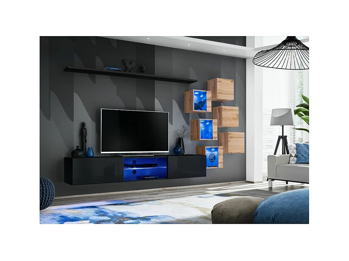 Ensemble Meuble TV "Switch XXI" 260cm Noir & Naturel