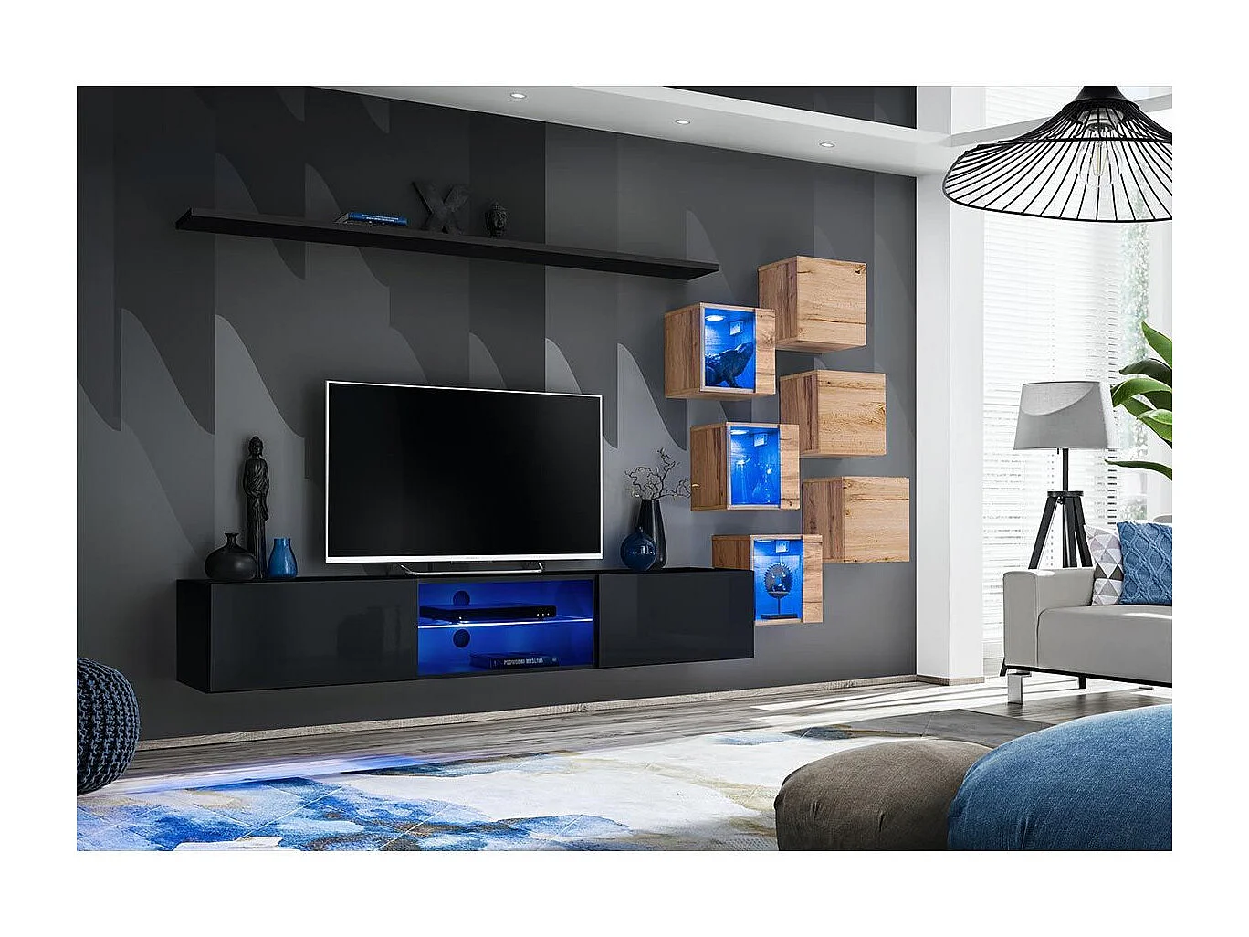 Ensemble Meuble TV "Switch XXI" 260cm Noir & Naturel