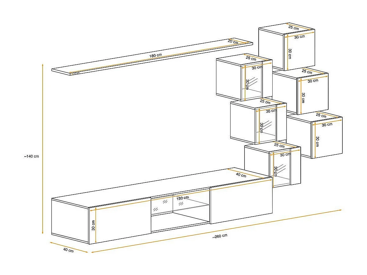 Ensemble Meuble TV "Switch XXI" 260cm Noir & Naturel