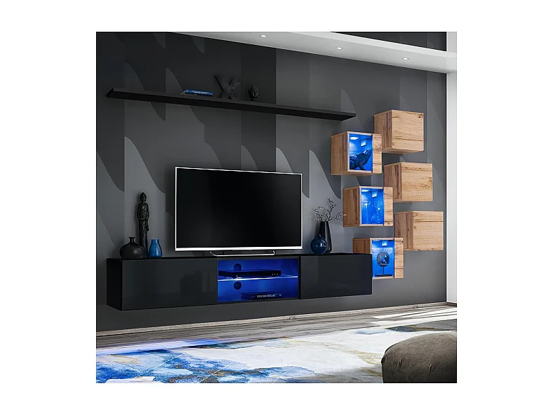 Ensemble Meuble TV "Switch XXI" 260cm Noir & Naturel