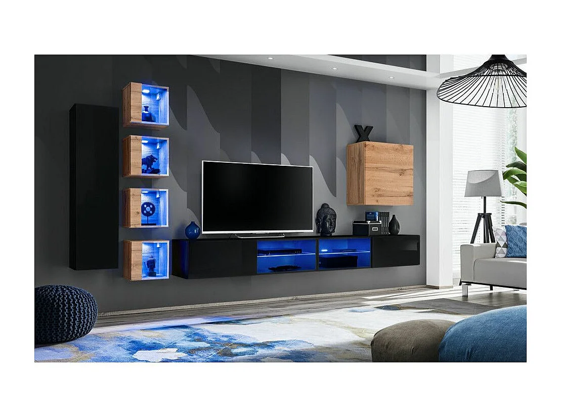 Ensemble Meuble TV "Switch XXVI" 320cm Noir & Naturel