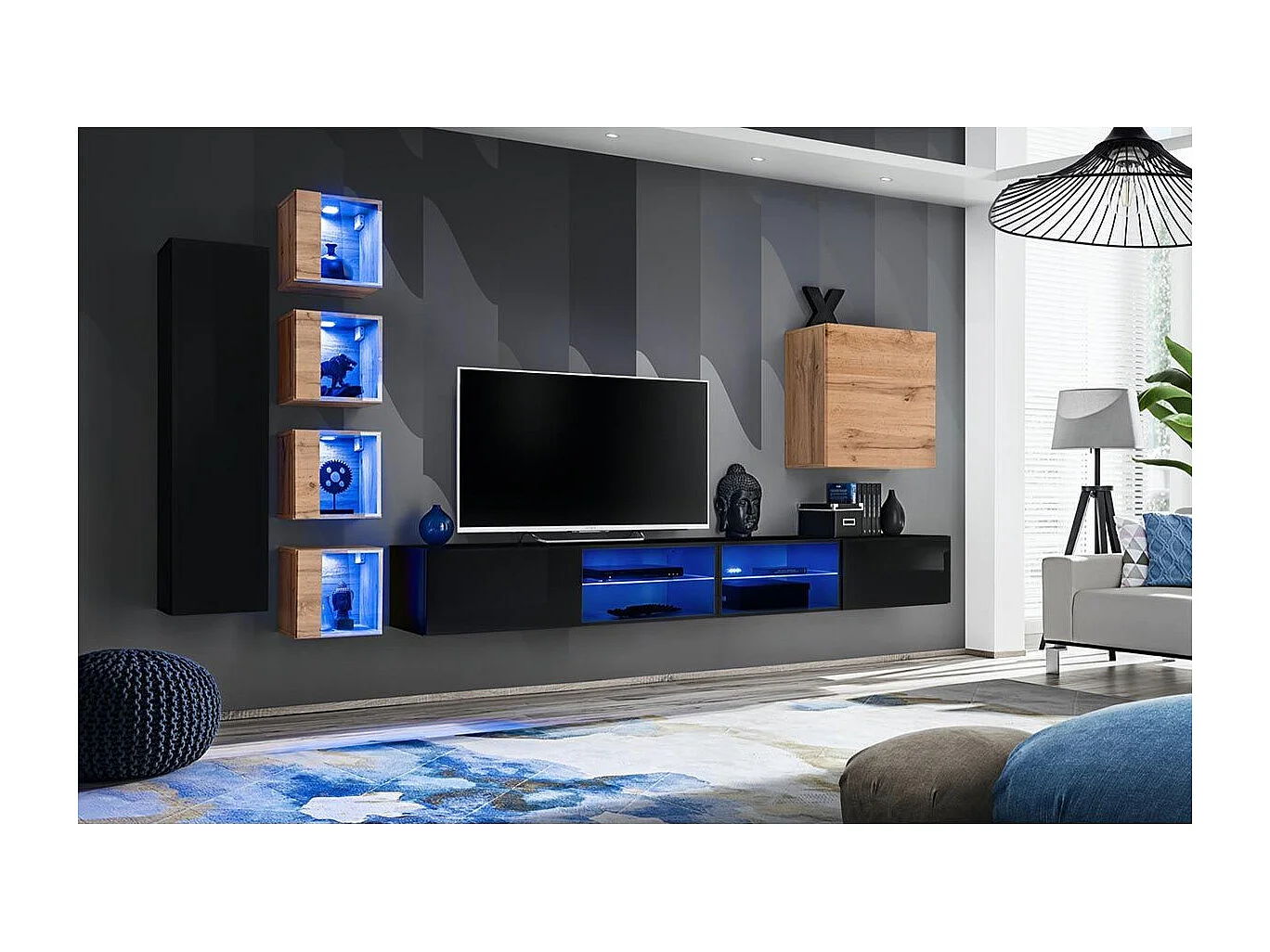 Ensemble Meuble TV "Switch XXVI" 320cm Noir & Naturel