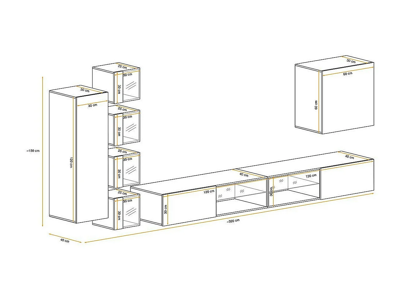 Ensemble Meuble TV "Switch XXVI" 320cm Noir & Naturel