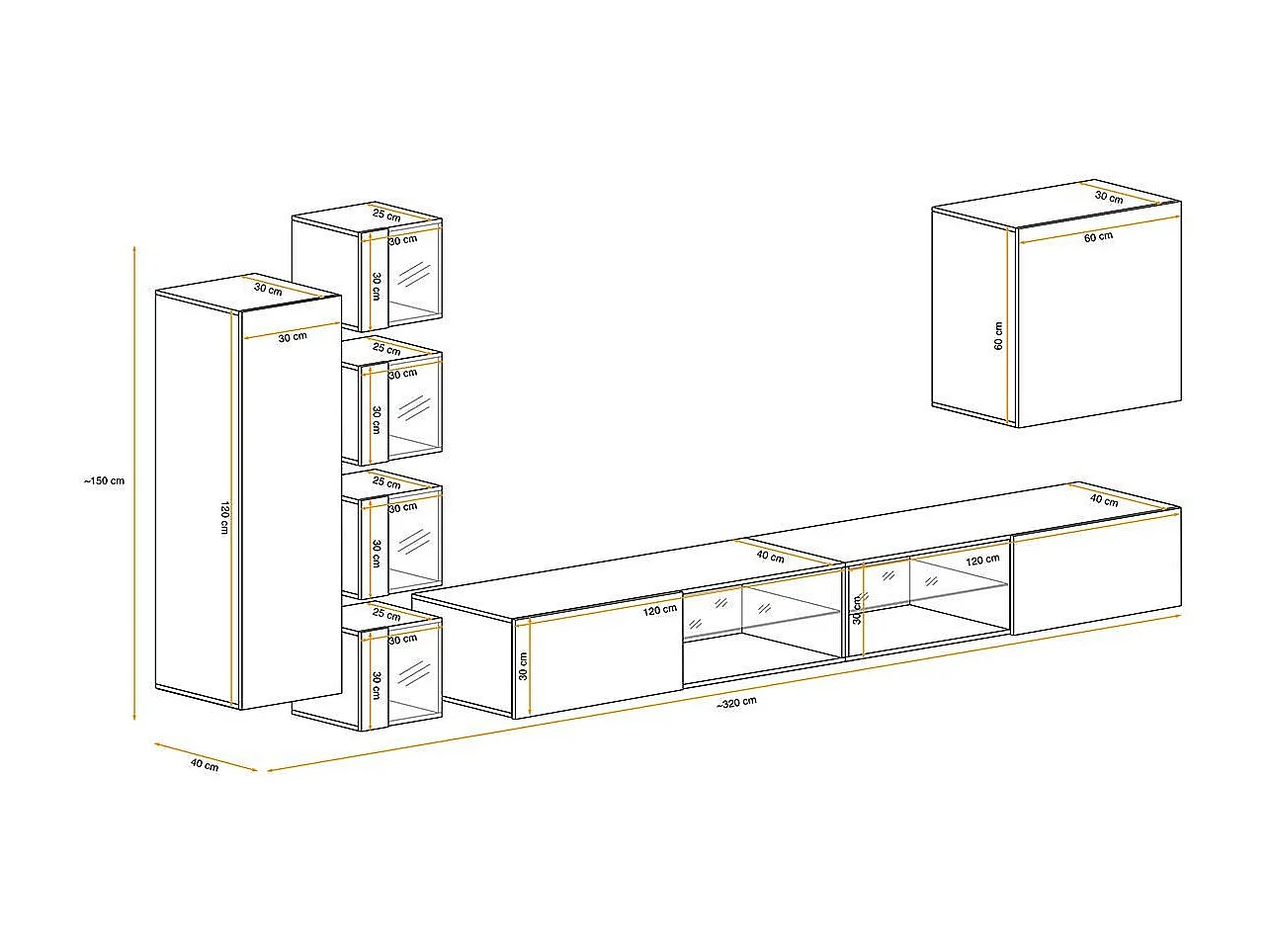 Ensemble Meuble TV "Switch XXVI" 320cm Noir & Naturel
