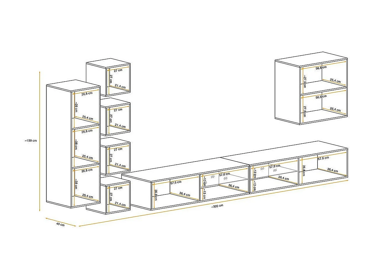 Ensemble Meuble TV "Switch XXVI" 320cm Noir & Naturel