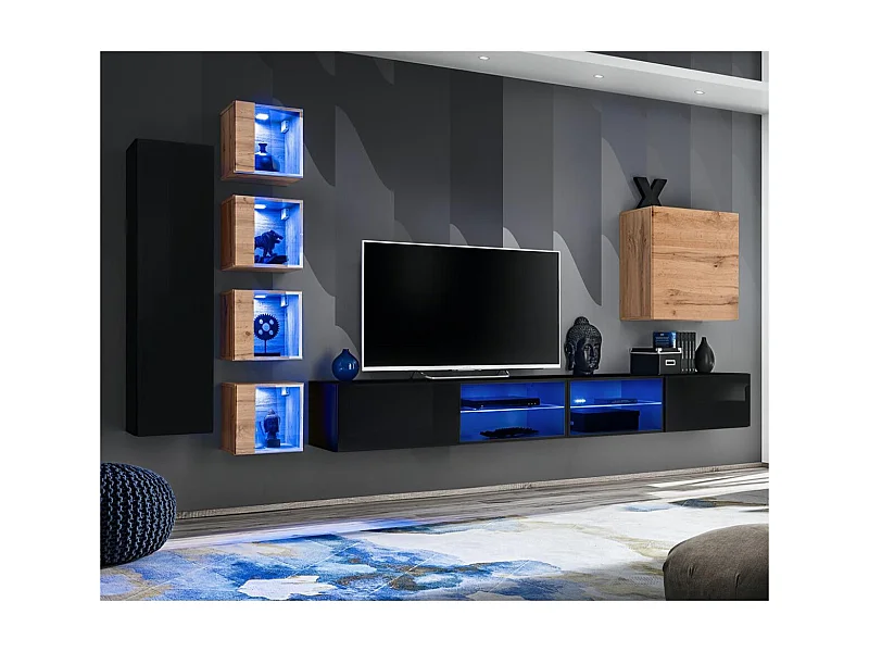 Ensemble Meuble TV "Switch XXVI" 320cm Noir & Naturel