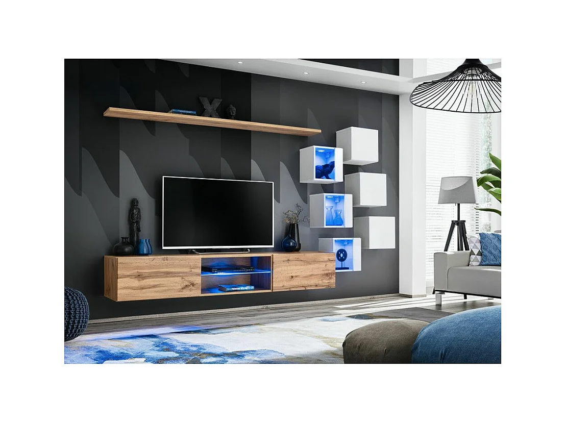 Ensemble Meuble TV "Switch XXI" 260cm Naturel & Blanc