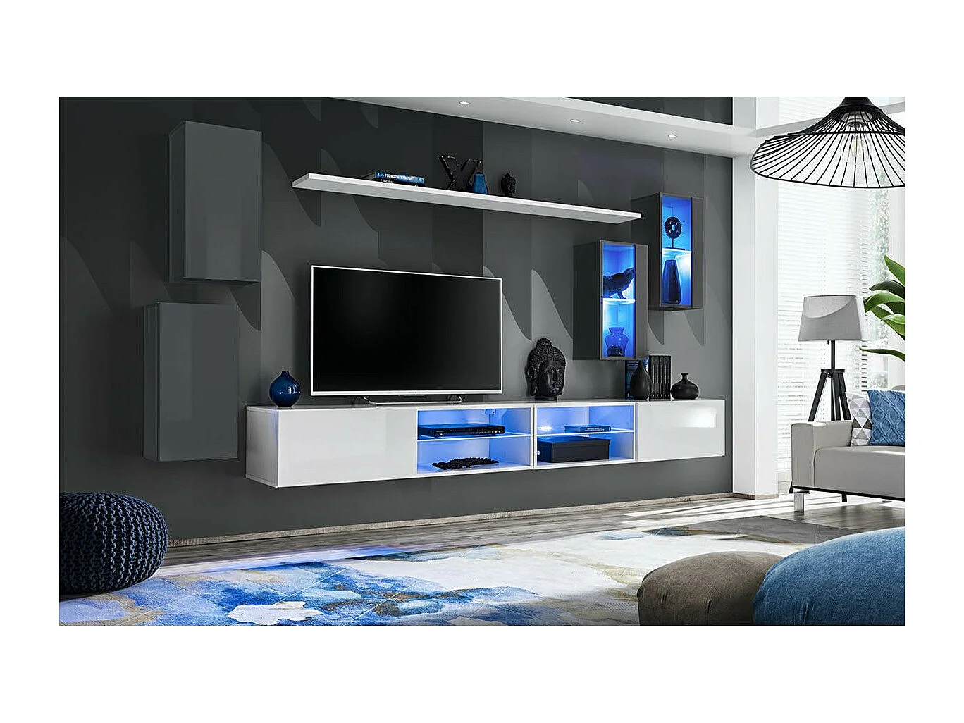 Ensemble Meuble TV "Switch XXV" 280cm Gris & Blanc