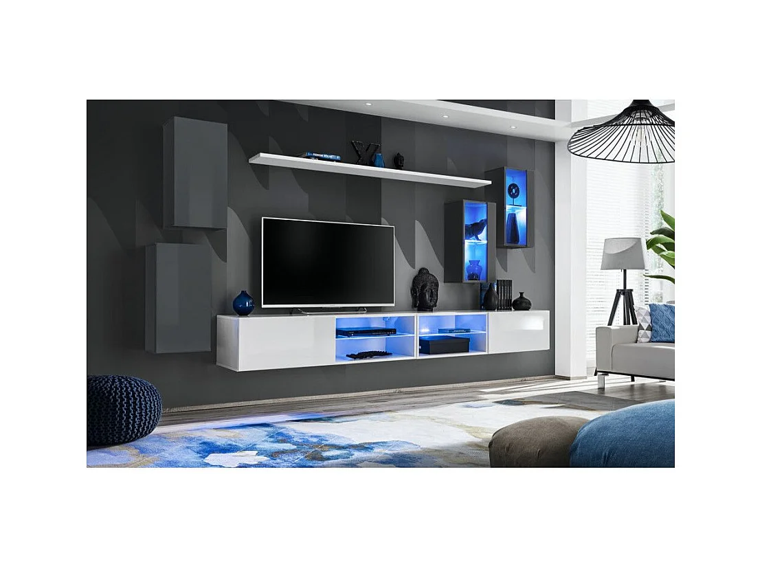 Ensemble Meuble TV "Switch XXV" 280cm Gris & Blanc