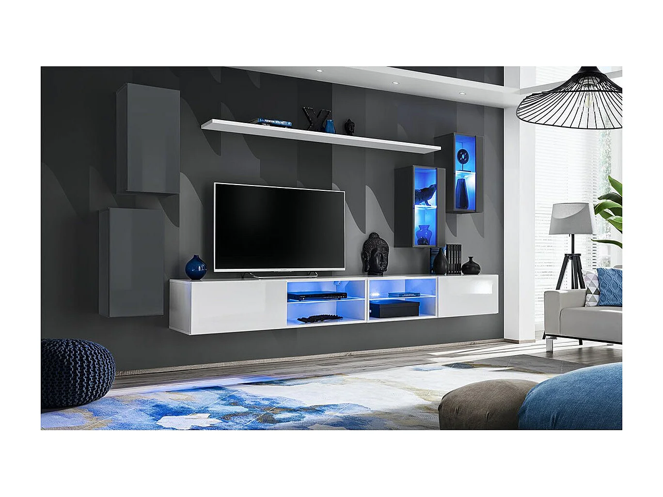 Ensemble Meuble TV "Switch XXV" 280cm Gris & Blanc