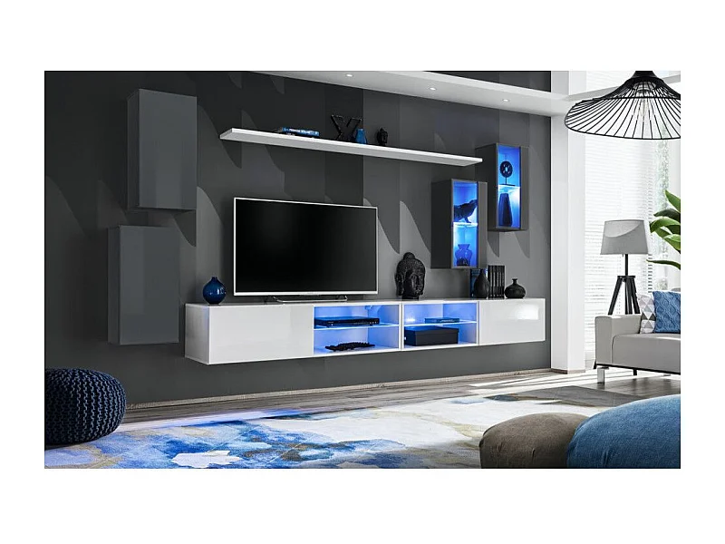 Ensemble Meuble TV "Switch XXV" 280cm Gris & Blanc