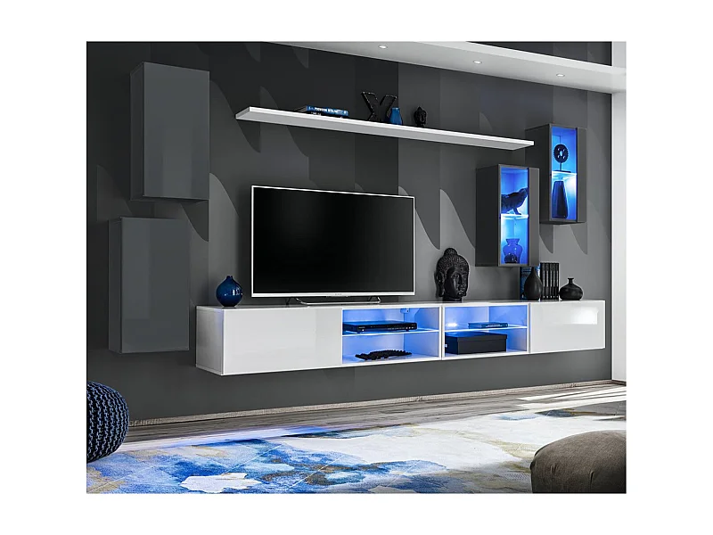 Ensemble Meuble TV "Switch XXV" 280cm Gris & Blanc