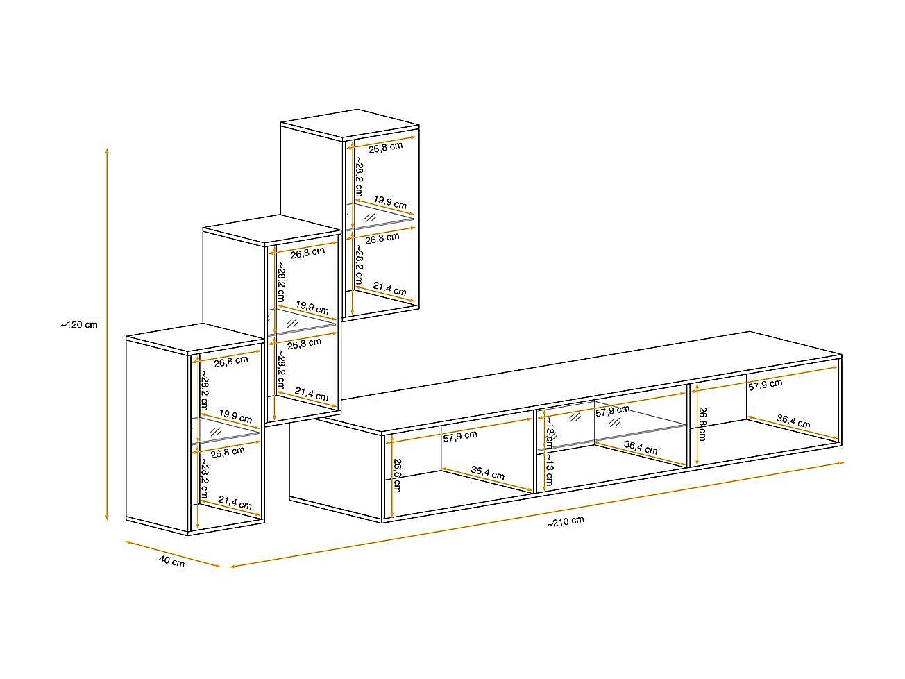 Ensemble Meuble TV "Switch XXII" 210cm Blanc & Noir